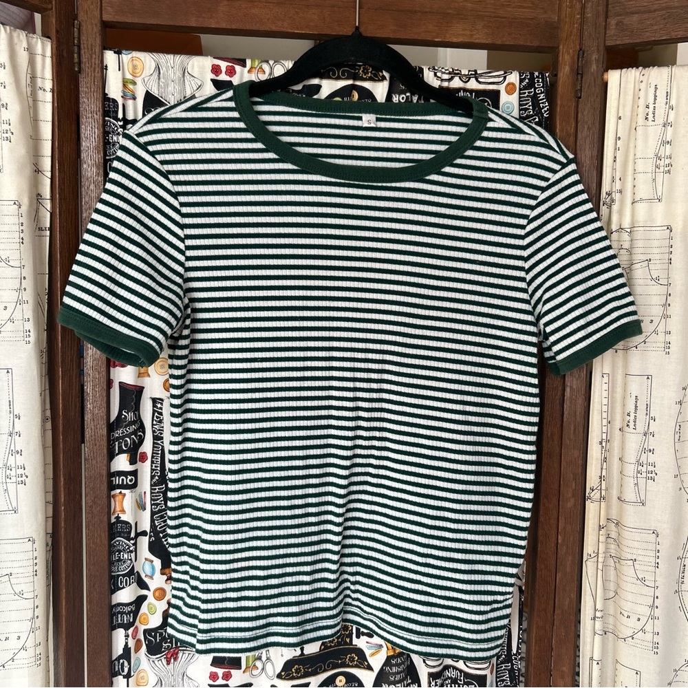 Green and White Striped Ringer